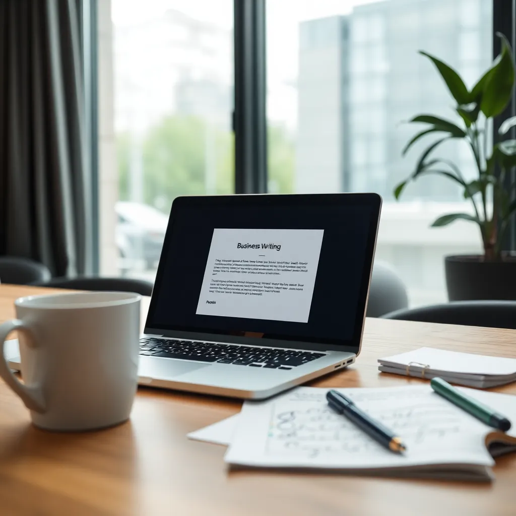 Professionele e-mail compositie op laptop met notities