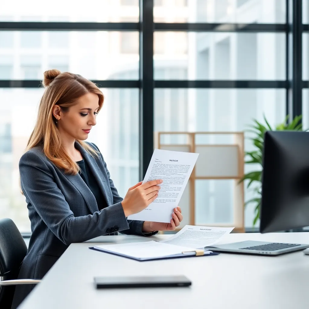 Professionele zakenvrouw die een zakelijke e-mail schrijft op haar laptop